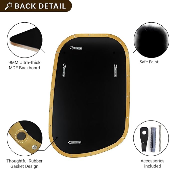 ANDY STAR Gold Bathroom Mirror, 22"x30" Brushed Brass Asymmetrical Wall Mirror in Stainless Steel Metal Frame, Unique Vanity Mirror with Modern Curved Design, Ideal for Bathroom, Bedroom, Entryway