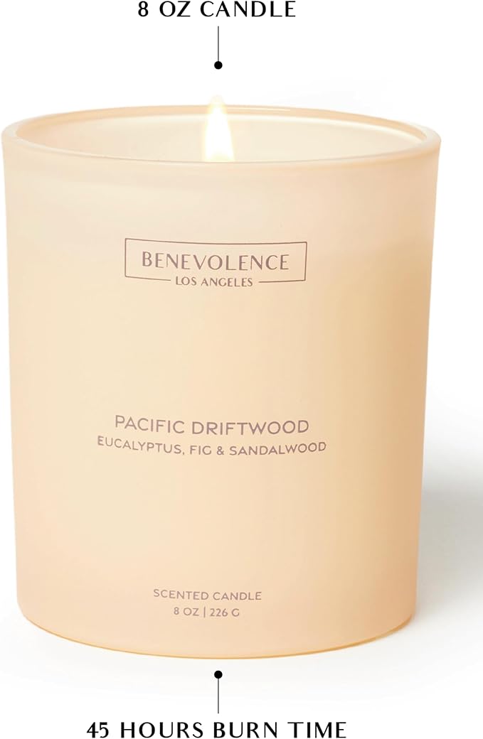 Eucalyptus, Fig & Sandalwood – Benevolence LA Fall Scented Candle for Home | 8oz, 45-Hour Burn | Natural Soy Wax, Cotton Wick | Fresh Autumn Fragrance | Malibu Sands Collection – Gift for Women & Men