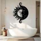 Tuglona Sun and Moon Metal Wall Art, Sun Metal Wall Decor, Moon Wall Art, Boho Wall Decor, Celestial Wall Decoration, Modern Celestial Wall Hanging, Bathroom Wall Hanging (White, 35"x27"/90x69cm)