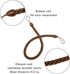 BEL AVENIR Curtain Rope Tiebacks, Drapery Rope Holdbacks with 4 Metal Screw Hooks (Coffee, 4pack)