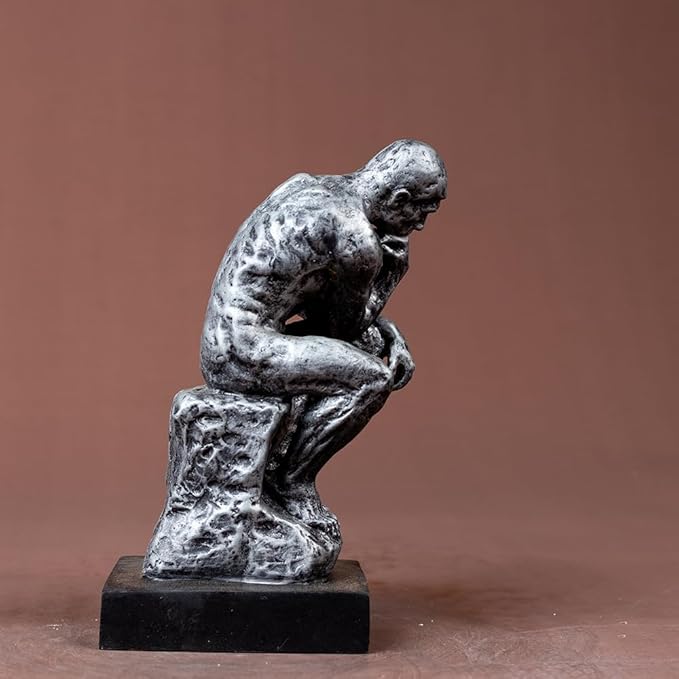 Thinking Man Statue, 9.5'' Famous Bronze Sculpture by Rodin, Nude Art Craft for Home Decor or Gift