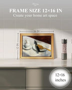 HUARCEY Gold Framed Vintage Wall Art for Living Room, Still Life Painting Prints Shelf Decor for Kitchen, Aesthetic Bedroom Wall Art, Best Gifts for Friends or Family - Before Meals 16L x 12W