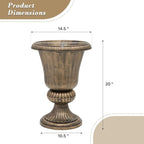 Athena Collection 20''H Garden Plastic Urn Vintage Tall Planter Urn Patio Large Flower Pot Porch Planter Large Planter for Indoor Outdoor Plant, Bronze