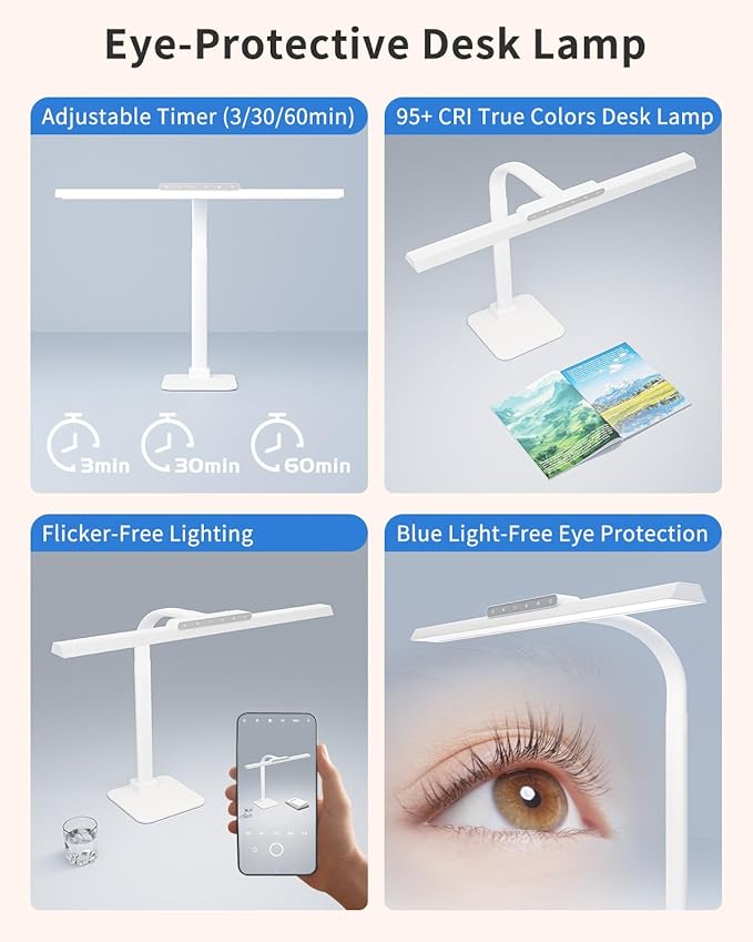 LED Desk Lamps for Home Office with Base, 24W Brightness Touch Control Desk Light, Adjustable Gooseneck Tall Office Lights for Drawing,Reading,Crafts,Gaming,Workbench,Architect,Study, White