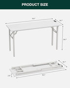 Frylr Small Folding Computer Desk – 55.1 Inch Portable Table for Craft and Study, Lightweight Desk for Small Spaces, Foldable Laptop Table Built-in AC/USB Outlets for Convenience, White