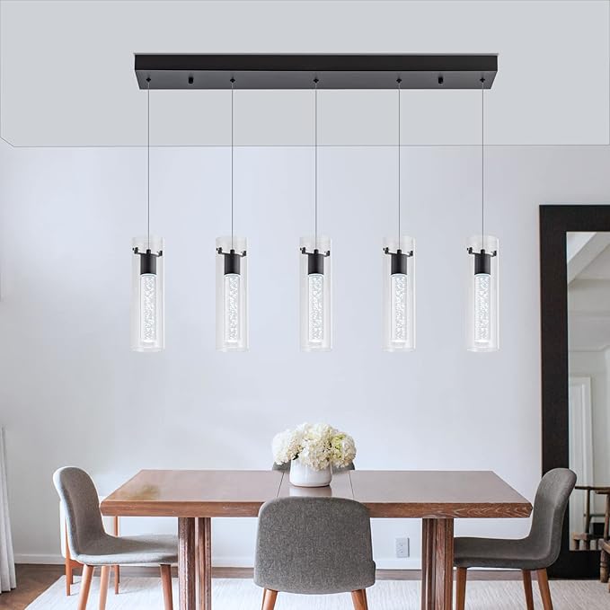 Black Pendant Light, 5-Light Pendant Lighting for Kitchen Island, Pendant Lights Kitchen Island for Dining Room, Living Room, Corridor, Cafe bar, Club, Restaurant