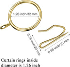 Hotop 60 Pieces 1.26 Inch Metal Drapery Curtain Rings Curtain Hanging Rings and 60 Pieces Metal Drapery Pin Hooks for Drapes Window Door Shower (Gold)