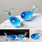 Crystal Whale Figurine Hand Blown Glass Whale Statue Collectibles Art Glass Sea Animal Paperweight Home Table Decor Gift Blue 5.1''