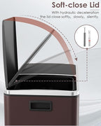 Arlopu 16 GallonStainless Steel Trash Can, 60L Dual Compartment, Metal Kitchen Step Recycle Bin, Metal Double Dustbin, in-Home Garbage Rubbish Can W/Removable Liner Buckets (Brown)