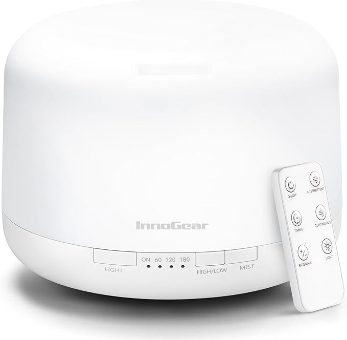 InnoGear 500ml Essential Oil Diffuser with Remote Control, Premium Ultrasonic Aromatherapy Diffusers Scent Humidifier Vaporizer Auto-Off Timer for Large Room Home, Basic White