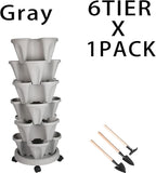 Vertical Planter 6 Tier Stackable Planters Garden Planters Strawberry Herb Flower and Vegetable Planter Indoor Outdoor Gardening Pots with Removable Wheels and Tools