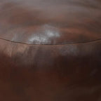 Round Shaped Goat Leather Handmade Eco-Friendly Brown Pouf - 18" x 18" x 18", Plain Solid, Recycled Cotton Filled Stuffed Leather Seating PF12