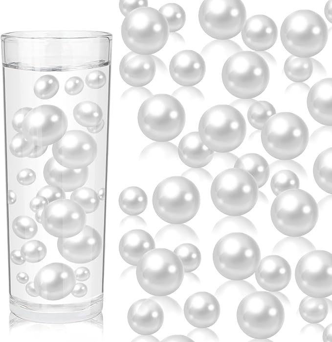 100PCS White Faux Pearls Beads for Centerpiece Vases, Vase Filler Faux Pearls, No Holes Filler Beads for Party Anniversary Birthday Wedding Table Decor, 14/20/30mm