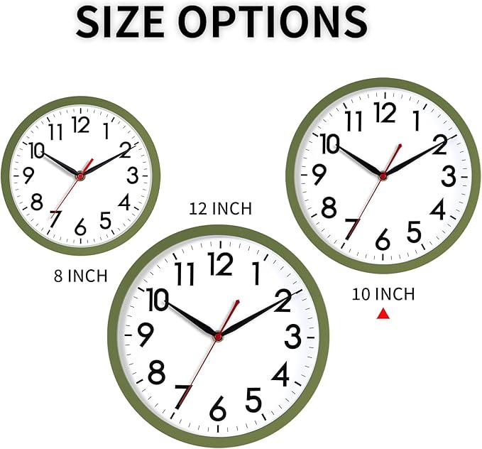 AKCISOT Wall Clock 10 Inch Silent Non-Ticking Modern Clocks Battery Operated - Analog Classic for Office, Home, Bathroom, Kitchen, Bedroom, School, Living Room(Olive Green)