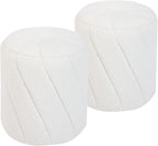 Modern Round Ottoman 2Pcs, Spiral-Tufted Foot Stool Ottoman, Teddy Fleece Upholstered Vanity Stool for Makeup, Bedroom, Living Room, White