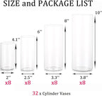 Glass Hurricane Candle Holder Esmiome - Cylinder Vases for Centerpieces 8 Sets (32Pcs) Hurricane Floating Candle Holder, Glass Vases for Flowers, Decorative for Home Wedding, 4''+6''+8'+10''(High)
