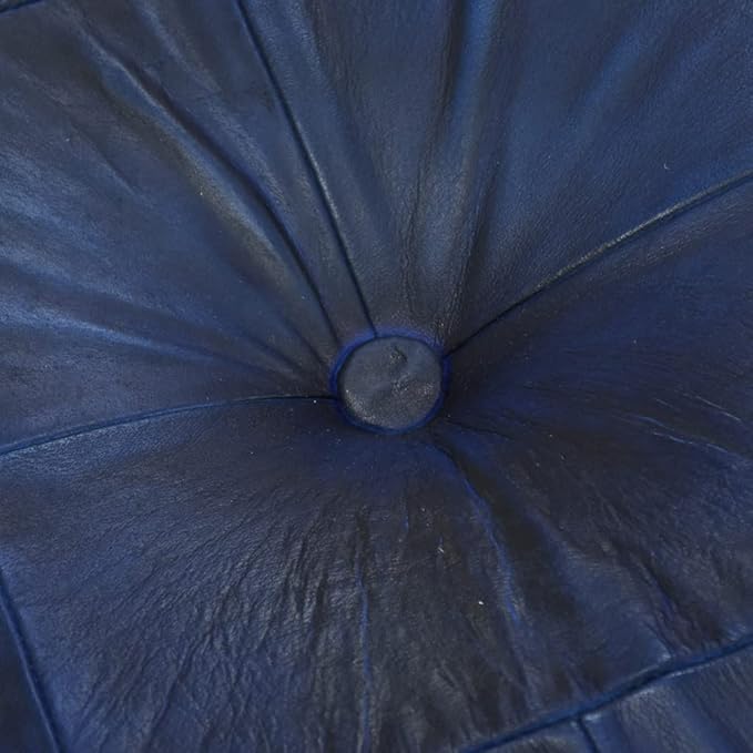Square Shaped Buffalo Leather Handmade Eco-Friendly Vintage Blue Pouf-Square Pouf, 21"x21"x12", Geometric Pouf, Buffalo Leather Pouf, Recycled Foam with Fibre Fill Stuffed Pouf, Seating Pouf PF25