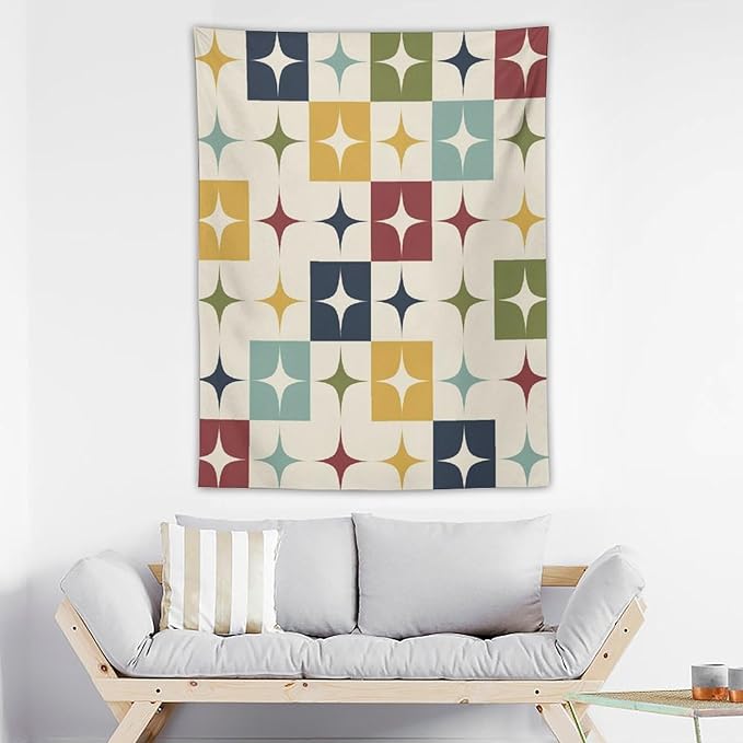 ICMOLYYENLO Boho Medieval Cat Tapestry, Abstract Atomic Starburst Geometric Aesthetic Art Wall Hanging For Bedroom Living Room Dormitory 60x60 Inches