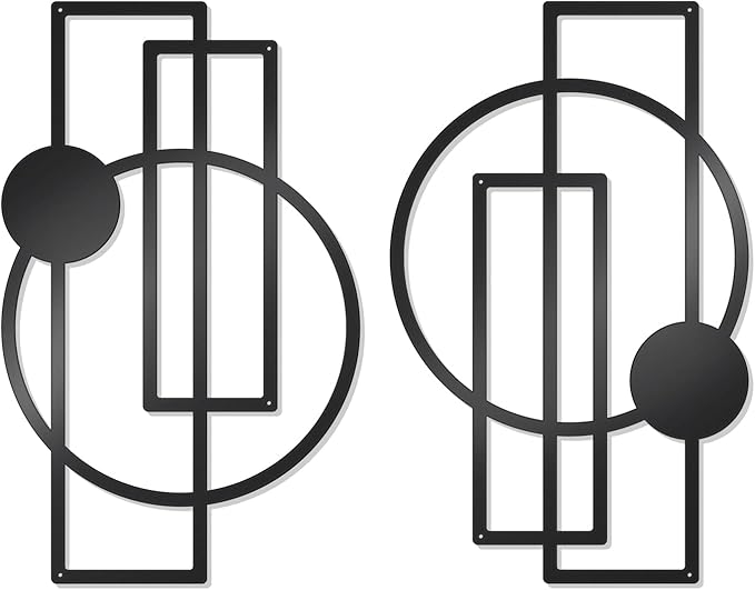 OYEFLY 2 Pcs Metal Abstract Wall Art,Modern Geometric Decor (Black, style 1)