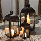 NEEDOMO Lanterns Decorative Outdoor & Indoor, Set of 3 Outdoor Lanterns for Porch, 23" Large Candle Lantern, Bronze Metal Frame with Glass, Vintage Farmhouse, Patio, Pathway, Garden, Fall, Christmas