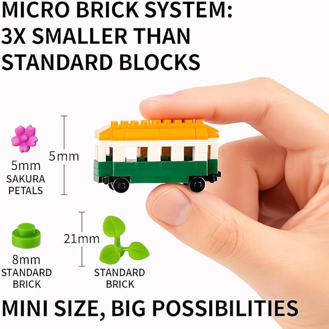 Cherry Train Building Set, Japanese Sakura Train Station Scene with Cherry Blossom Trees, Collectible Architecture Model Kit Mini Bricks Toys 3668 Pieces