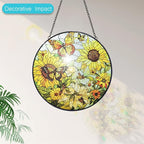Sunflower Sun Catcher Stained Glass Window Hangings - 8” Handmade Butterfly Stained Glass Suncatches for Windows - Sun Catchers Indoor Wall Art Home Garden Suncatcher - Sunflower Gifts for Women Mom