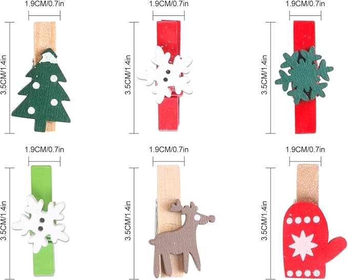 Mini Christmas Wooden Clips 120PCS, Christmas Photo Clips, Christmas Tree Clothespins for Christmas Hanging Photos and Party Decorations