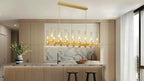 54 Inch Gold Linear Chandelier Kitchen Island Pendant Lighting with 16-Lights Glass Shade, Brushed Brass Modern Farmhouse High Ceilings Over Table Dining Room Light Fixtures