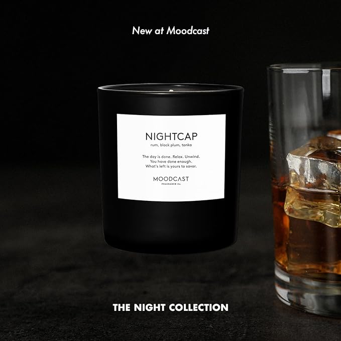 Moodcast Nightcap Scented Candle – Aesthetic Candle for Home, Rum, Black Plum & Tonka, Clean Coco Wax Blend, Vegan, Paraben-Free, 45-Hour Long Lasting Burn – 8oz