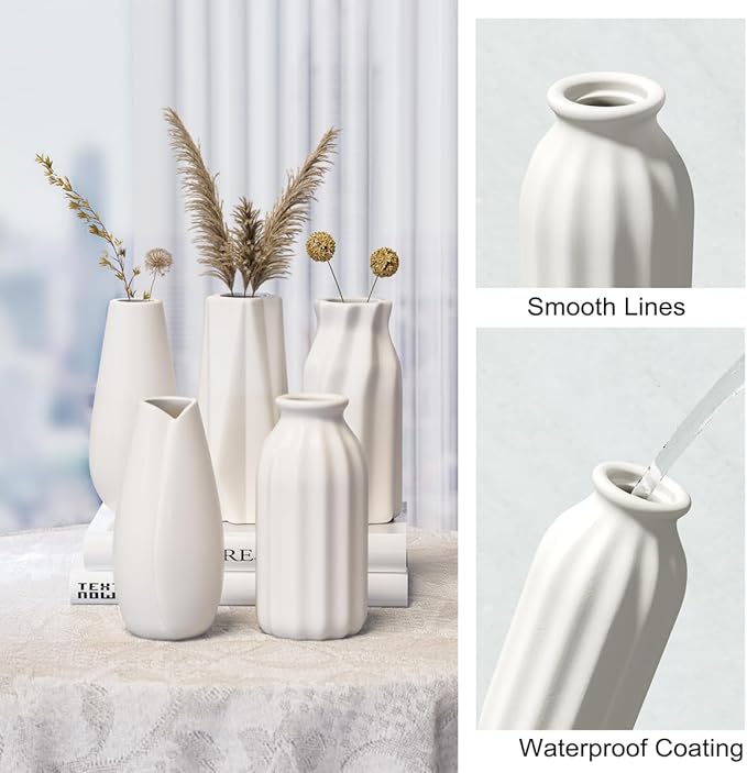 OERGKE White Ceramic Vase with Painting Kit Small vases for Flowers, Home Farmhouse Decor Modern Boho Vases for Living Room, Office, Dining Table, Bedroom, Kitchen Shelf(8packs)