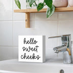 Hello Sweet Cheeks Bathroom Decor, Funny Bathroom Signs Decoration, Black and White Bathroom Decoration, Bathrooms Decor for Shelves, Wooden Box Decoration Sign for Home Farmhouse Living Room Table