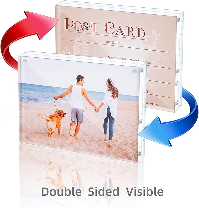Acrylic Picture Frame, Clear Freestanding Double Sided 20mm Thickness Frameless Magnetic Photo Frames Desktop Display with Gift Box Package (5x7 4 pack)