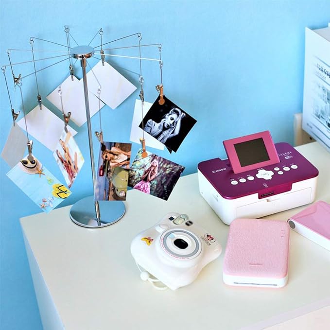 Mollytek Desktop Photo Holder With Clips Postcard Gift Card Picture Display Stand Decor Photo Tree Stand for Table Display Carousel Romantic Design with Plated Wire and 12 Photo Metal Clips