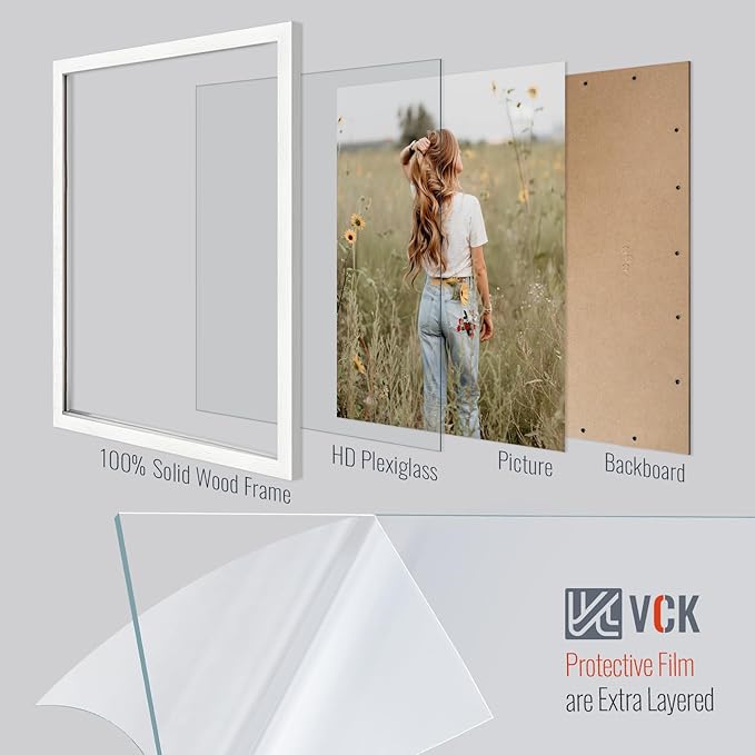 VCK 24x30 Poster Frames Set of 3, White Solid Wood Picture Frame, Textured Exclusive Gallery Frame - Wall Hanging