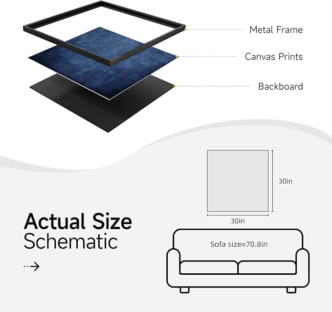 Large Framed Navy Blue Modern Abstract Wall Art for Living Room, Canvas Paintings Artwork for Walls, Minimalist Blue Art Prints Pictures for Hallway, Bedroom, Office Wall Decor -30x30 Inch