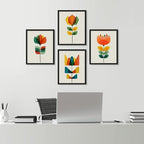 SIGNWIN Framed Mid-Century Modern Retro Botanical Flower Garden Wall Art, Set of 4 Abstract Geometric Wall Decor Prints, Nature Wilderness Wall Décor for Living Room, Bedroom - 11"x14" Black