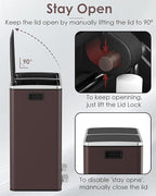 Arlopu 16 GallonStainless Steel Trash Can, 60L Dual Compartment, Metal Kitchen Step Recycle Bin, Metal Double Dustbin, in-Home Garbage Rubbish Can W/Removable Liner Buckets (Brown)