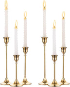 2 Sets(6 Pcs) Brass Gold Metal Taper Candle Holders Candlestick Holders, Vintage Modern Decorative Centerpiece Candlestick Holders for Table Mantel Wedding Housewarming Gift