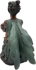 Copper Toned Fairy Holding Knees with Blue Accents Garden Statue, Whimsical Outdoor Decor, 13 Inches