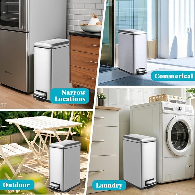 8 Gallon Trash Can, Stainless Steel Kitchen Trash Can with Removal Inner Bucket and Soft-Close Lid, Step on Trash can 30 Liters, Durable Metal Garbage Can for Home, Bathroom, Office