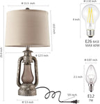 RORIANO Farmhouse Rustic Table Lamps for Living Room Set of 2,Vintage Lantern Table Lamp with Dual USB Ports, 25" Tall Retro Bedside Lamp for Bedroom Nightstand, 4 Bulb Included (Iron Gray)
