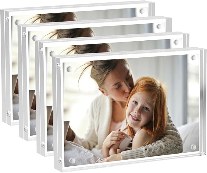 Acrylic Picture Frames 2.5x3.5 inches, 4 Pack, Clear Double Sided Magnetic Photo Frame, Freestanding Frameless Picture Display, Wallet Small Picture Frames for 2x3