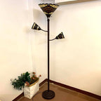Bieye L10868 Tiffany Style Stained Glass 3-Light Torchiere Floor Lamp with Sidelights for Reading, 70-inches Tall (Baroque, Red)