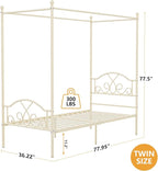 Weehom Princess Canopy Bed Frame with 4 Posters, Sturdy Metal Platform with Headboard&Footboard No Box Spring Needed Twin Size Bed for Kids Girls Adults,Beige White