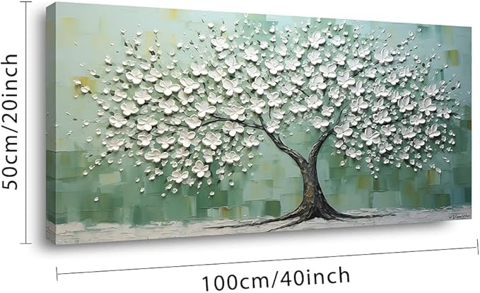 LASMOND Turquoise Tree of Life Wall Art for Living Room Canvas Prints Artwork Modern Abstract Bedroom Office Painting Decor (40x20 Inches)