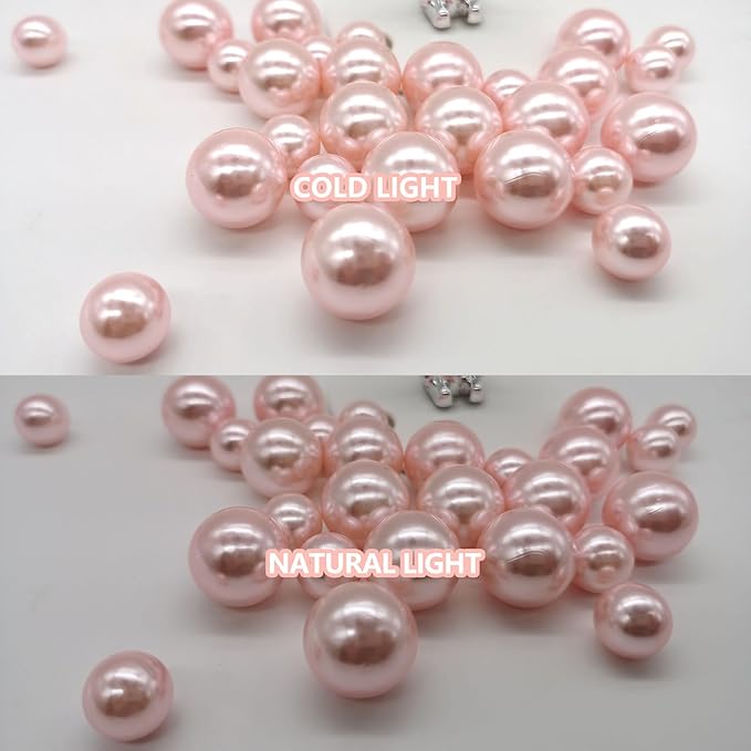 200PCS Light Pink Faux Pearls Beads for Centerpiece Vases, Vase Filler Faux Pearls, No Holes Filler Beads for Party Anniversary Birthday Wedding Table Decor, 10/14/20/30mm