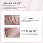 Nrizc Woven Dining Chairs Set of 2, Velvet Upholstered Dining Chairs with Gold Metal Legs, Modern Accent Chairs for Living Room, Dining Room, Kitchen (Pink)