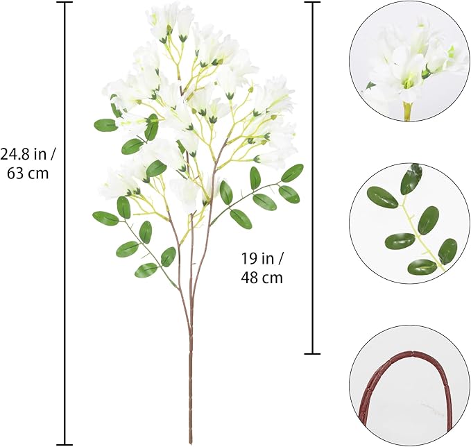 IPOPU 4Pcs Faux White Artificial Delphiniums, 24.8 Inch Long Stem Artificial Jacaranda Flowers for Tall Vases, Fake Delphiniums for Artificial Flower Arrangements, Home Party Decorations