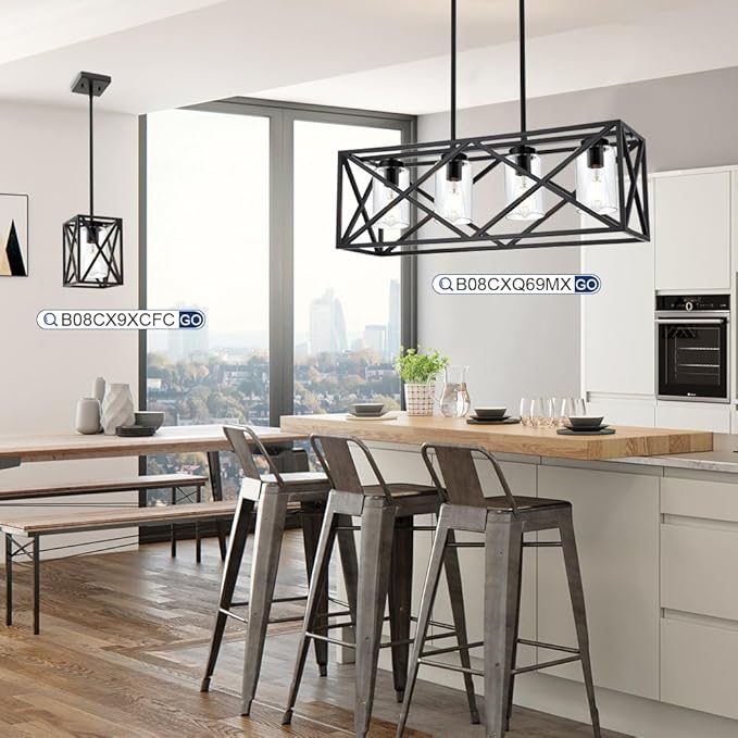 TODOLUZ 1-Light Farmhouse Pendant Light Black Cage Hanging Ceiling Lights with Clear Glass Shade for Kitchen Hallway Dining Room Foyer Bedroom