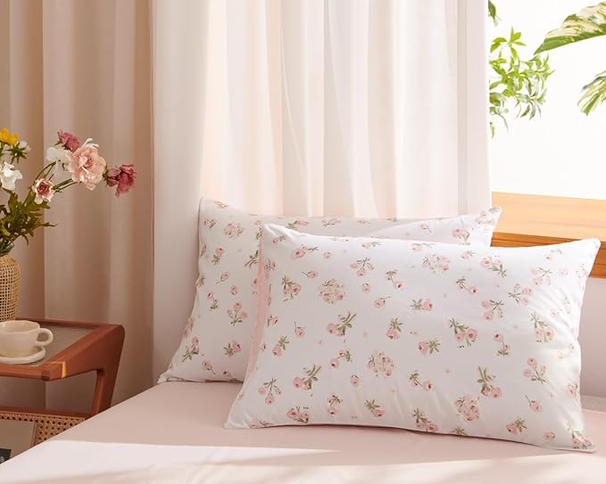 Floral Comforter Set Twin Size - 2 Pieces Pink White Floral Comforter Bedding Sets Reversible Pattern,Twin Bed in a Bag with Flowers Comforter and 1 Pillowcase